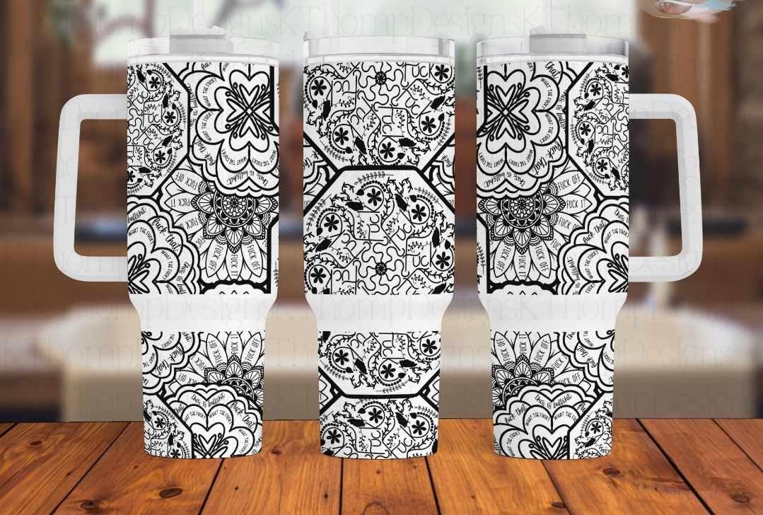 Funny Boho Mandala Tumbler with Hidden Swear Word - 40oz Stainless Steel Travel Mug with Lid & Straw - Perfect for Office, Gym & Road Trips