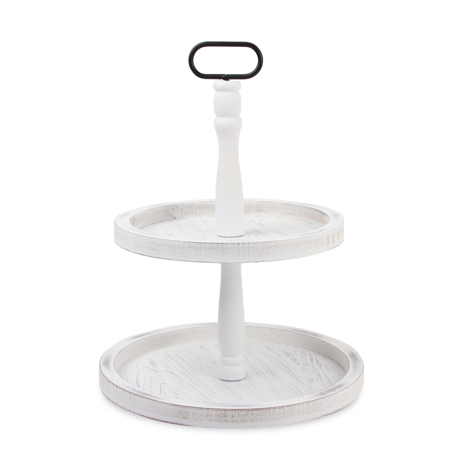 2-Tier Wooden Serving Tray Stand - Rustic Farmhouse Coffee Bar Decor for Kitchen, Dining Table & Home Display - White Wooden Display Tray for Desserts, Plants & Decorative Arrangements