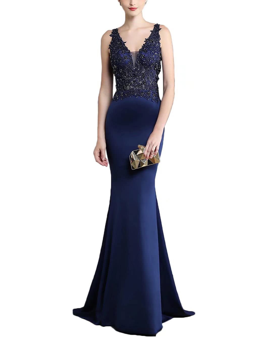 Elegant V-Neck Floral Lace Mermaid Prom Dress for Women - Long Formal Evening Gown with Appliques for Homecoming, Wedding & Special Occasions