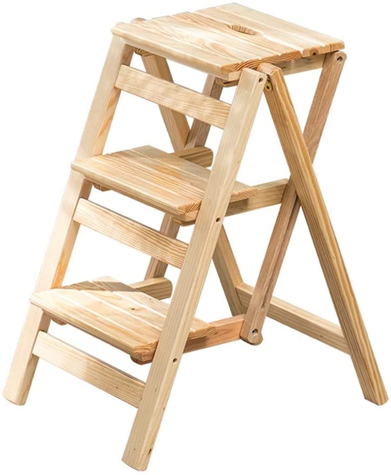 Portable 3-Step Folding Ladder - Lightweight Wooden Stepladder for Home, Garden & Indoor Use - Perfect as Plant Stand, Stair Chair or Kids Step Stool - Compact Household Tool for Adults & Children
