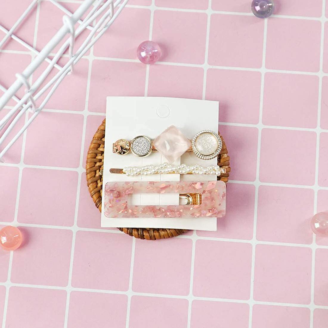 NGEL Acrylic Hair Clips for Women - Pearl & Metal Hair Pins Set, Fashion Hair Accessories for Girls (Pink) - Perfect for Parties, Weddings & Everyday Styling