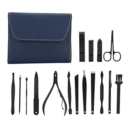 16-Piece Stainless Steel Manicure Kit - Nail Clippers, Nail File, Ear Pick & Eyebrow Trimmer - Professional Grooming Set for Home & Travel (Dark Blue) | Perfect for Daily Nail Care, Hygiene & Personal Grooming