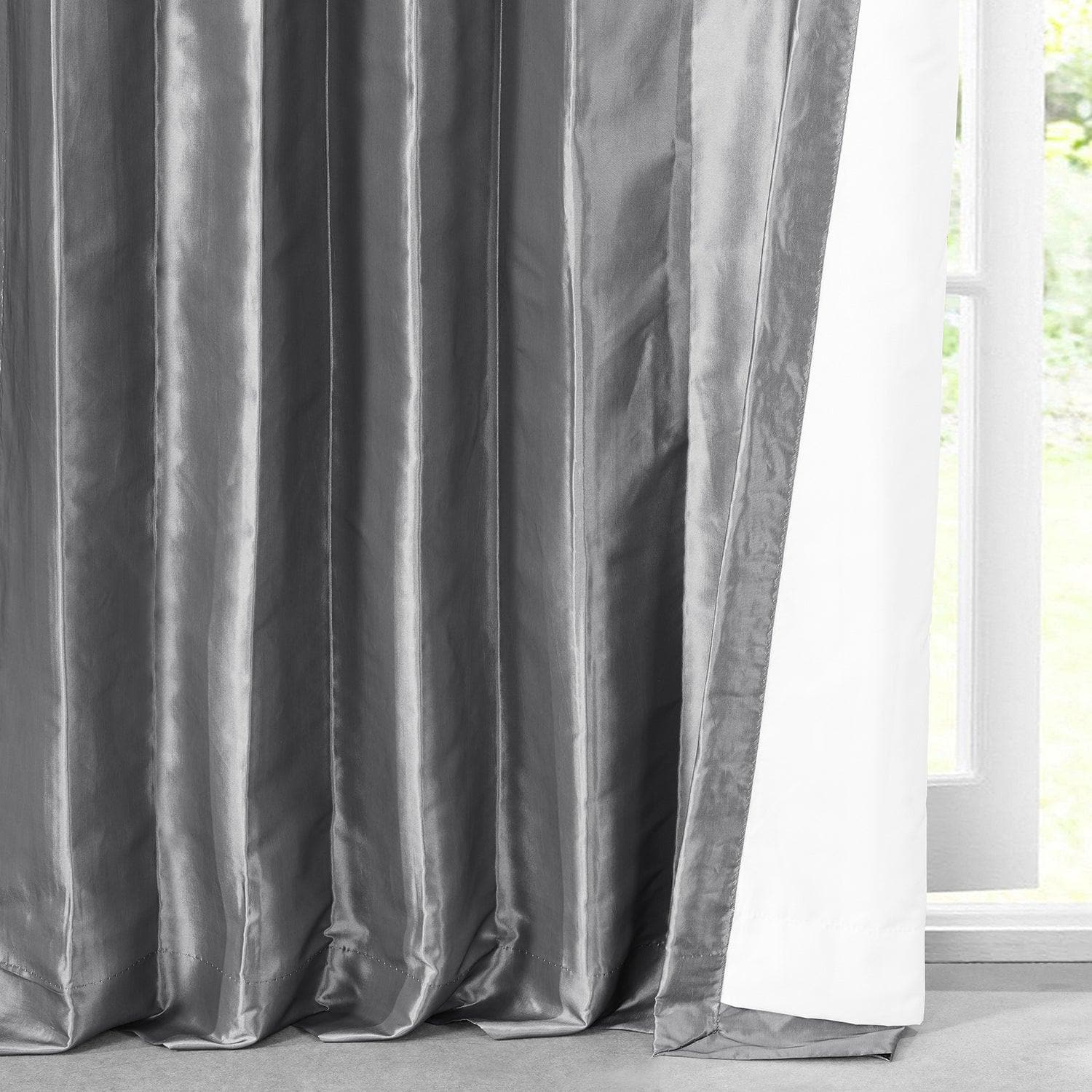 Platinum Solid Faux Silk Taffeta Blackout Curtains for Bedroom - Thermal Insulated Window Drapes for Living Room & Nursery