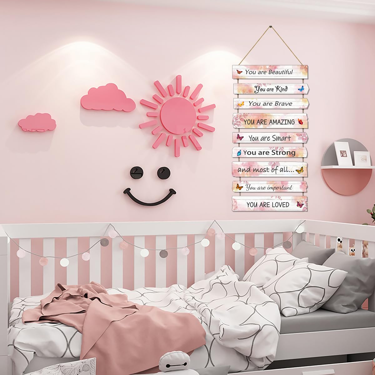 Butterfly Girl's Room Decor - Pink Wall Art for Baby Girl, Trendy Nursery & Bedroom Decorations, Dorm & Classroom Wall Signs - Perfect for Kids' Bedroom, Bathroom & Playroom Decor