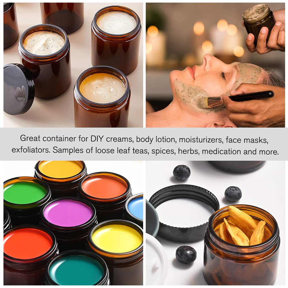 Amber Glass Jars with Lids - Tecohouse 4oz, 2oz & 1oz Reusable Travel Containers for Creams, Lotions & Cosmetics (3-Pack) - Perfect for DIY Skincare, Essential Oils & Travel Toiletries