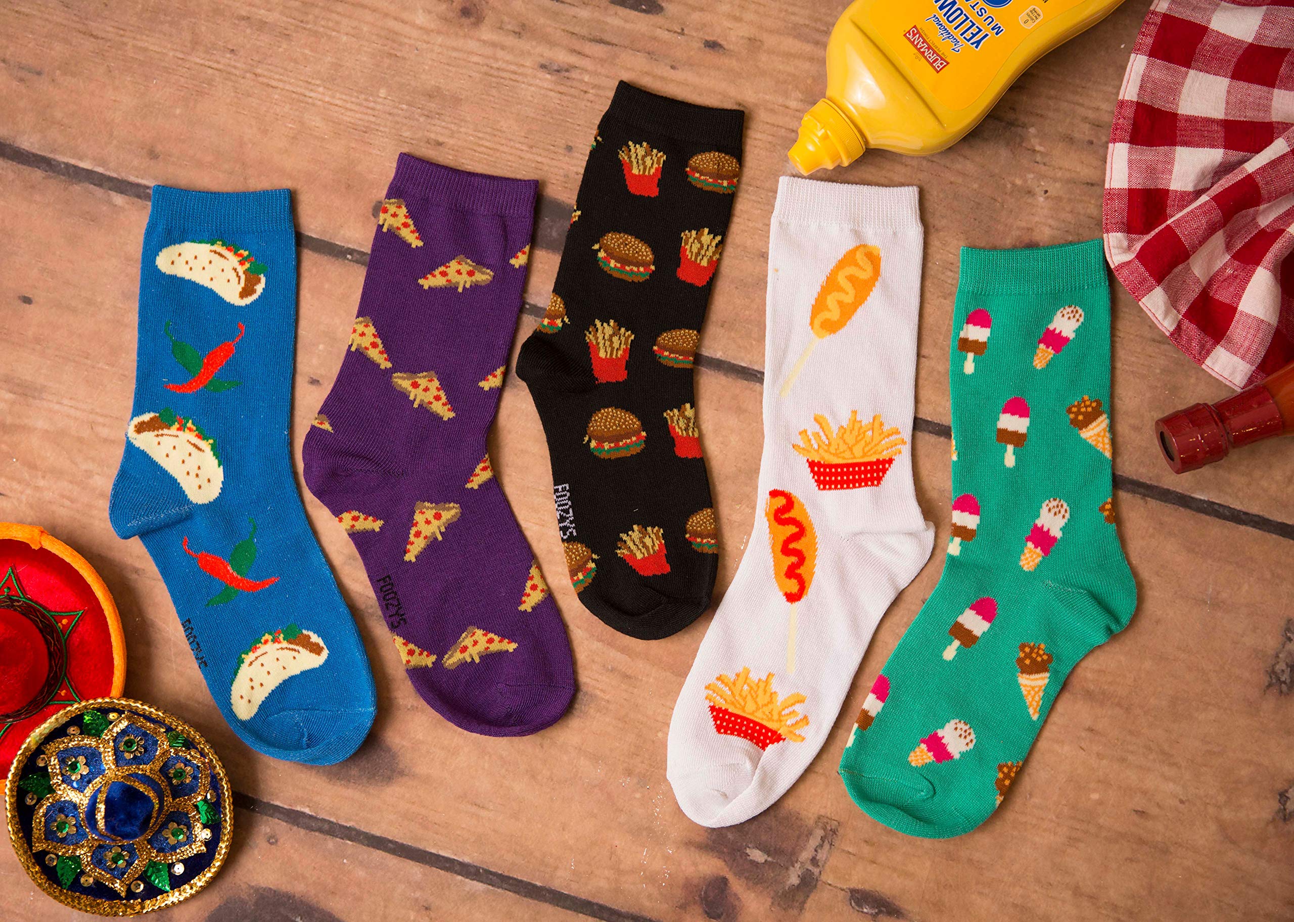 Foozys Women's Crew Socks - Fun Food & Drink Pattern Novelty Socks (2 Pairs) | Comfortable Cotton Casual Socks for Everyday Wear, Gift Ideas