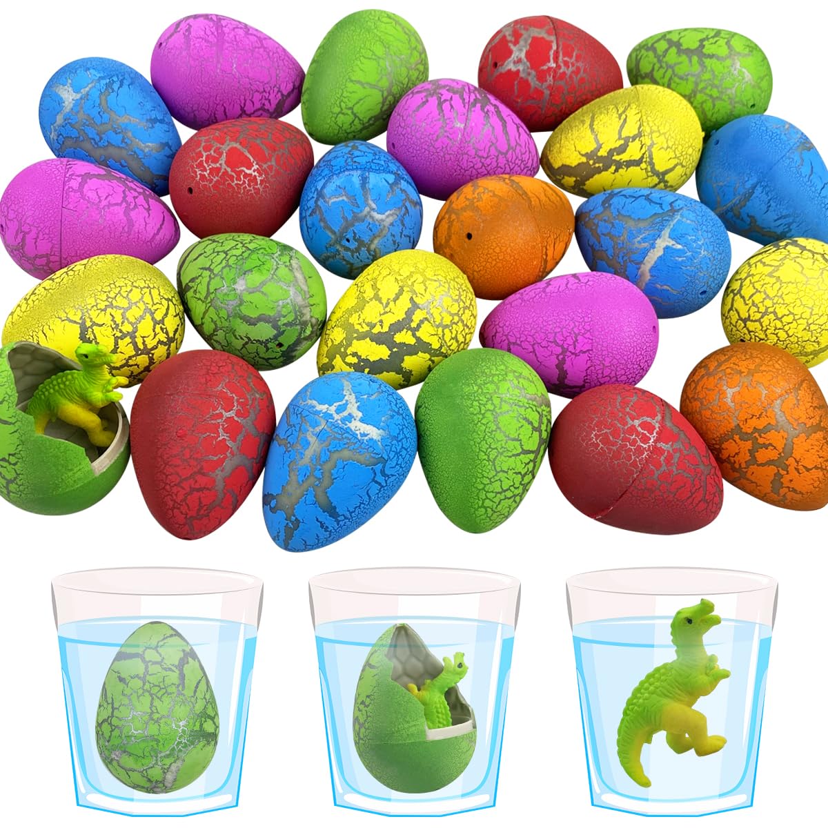 JoFAN 24 PCS Dinosaur Eggs That Hatch in Water - Growing Easter Eggs with Mini Dinosaur Toys Inside for Kids, Boys & Girls - Easter Basket Stuffers, Party Favors, Birthday Gifts & Classroom Rewards - Fun STEM Learning Toy for Science Experiments & Dinosaur Themed Parties