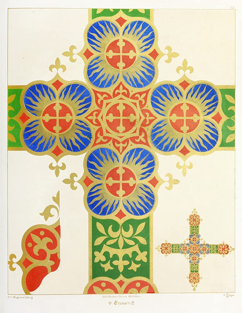 Augustus Pugin 20x24 Black Ornate Framed Museum Art Print - A Cross for Frontal or Vestment with Five Crosses, Bayonne & Crowns (1846) | Gothic Revival Decor, Church Altar Display, Victorian Home Decor, Religious Wall Art