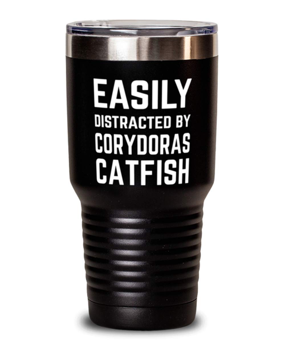 ODDITEES Funny Fish Tumbler - Easily Distracted by Corydoras Catfish Design - 30oz Stainless Steel Insulated Cup - Perfect for Coffee, Tea & Cold Drinks at Home, Office or Outdoor Adventures