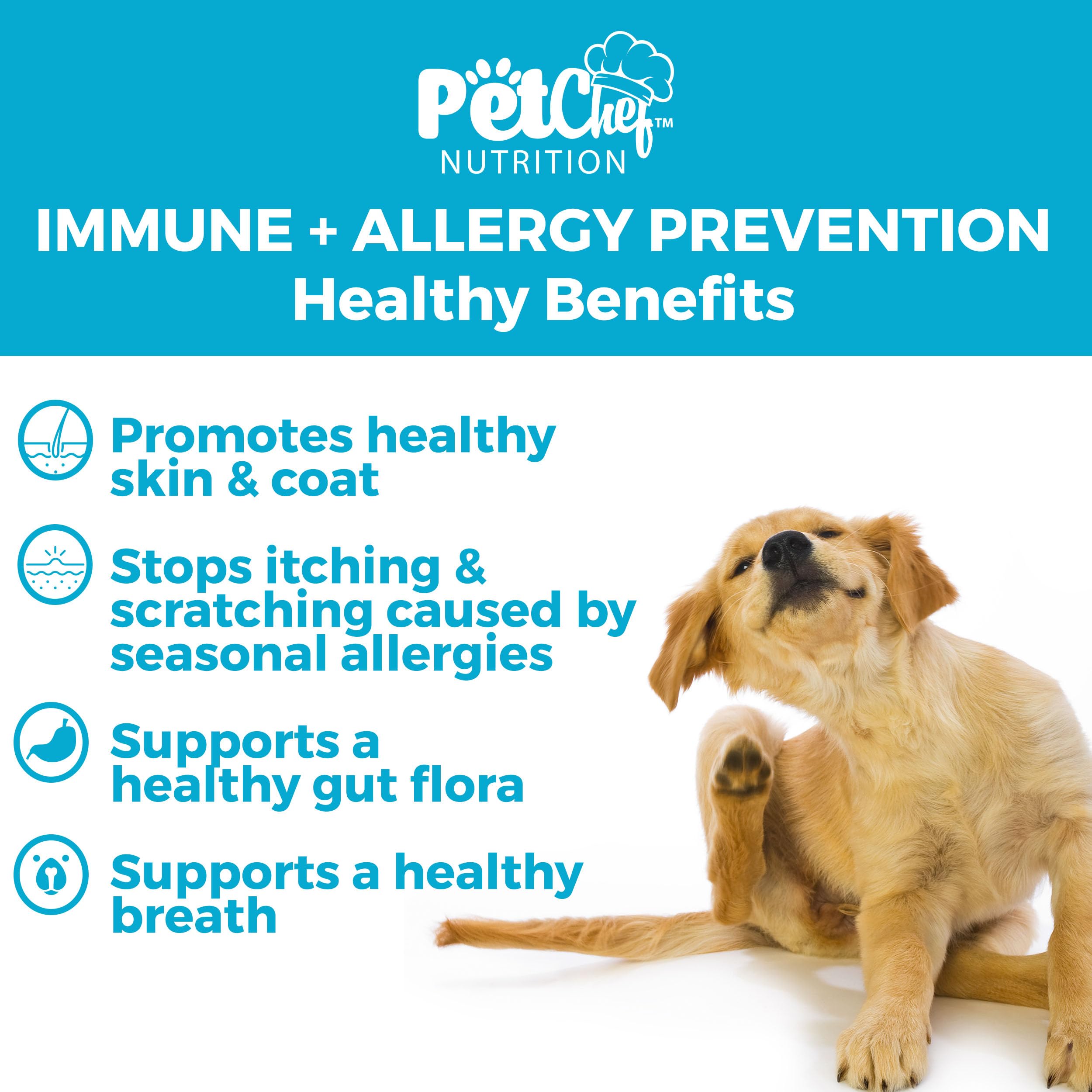 Pet Chef Respiratory Immune Support for Dogs | Allergy & Itch Relief | Hot Spot & Skin Rash Treatment | Boosts Immune Health | Ideal for Allergy-Prone Dogs & Multi-Pet Households