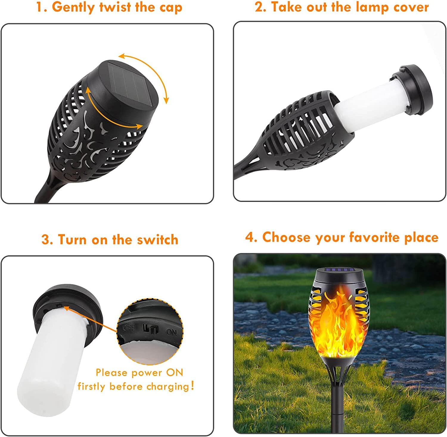 Albelt 12 Pack Solar Torch Lights Outdoor - Waterproof Super Bright Flickering Flame Solar Lights for Garden, Yard, Landscape & Party Decorations | Perfect for Patio, Pathway, Poolside & Backyard Lighting