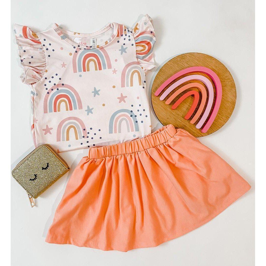 Over the Rainbow Short Sleeve Ruffle Blouse for Women | Summer Casual T-Shirt | Perfect for Beach Outings, Brunch Dates & Everyday Wear