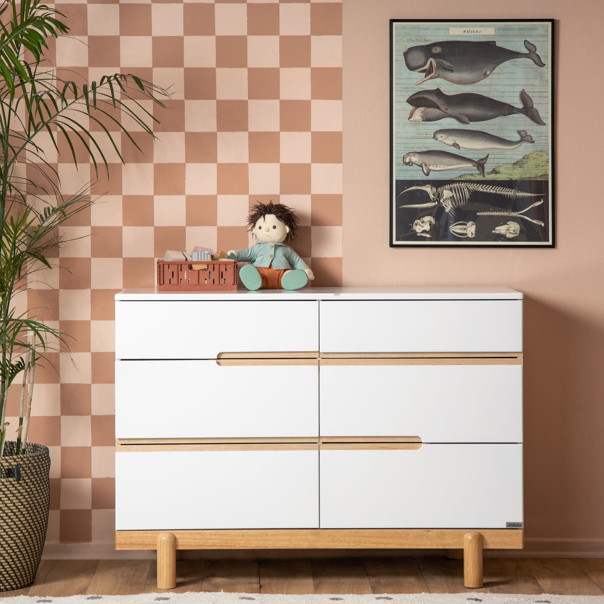 Dadada Bliss 6-Drawer Dresser in White & Natural - Perfect for Bedroom, Nursery, or Closet Organization