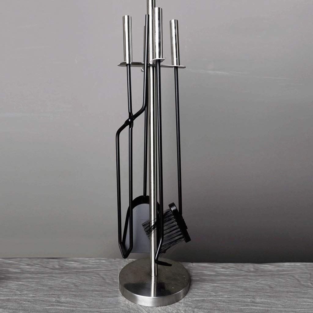 5-Piece Wrought Iron Fireplace Tool Set with Base - 26 Inch Fire Poker, Wood Tongs & Holder for Fire Pit, Wood Stove & Hearth Accessories - Perfect for Indoor/Outdoor Fireplace Maintenance & Camping