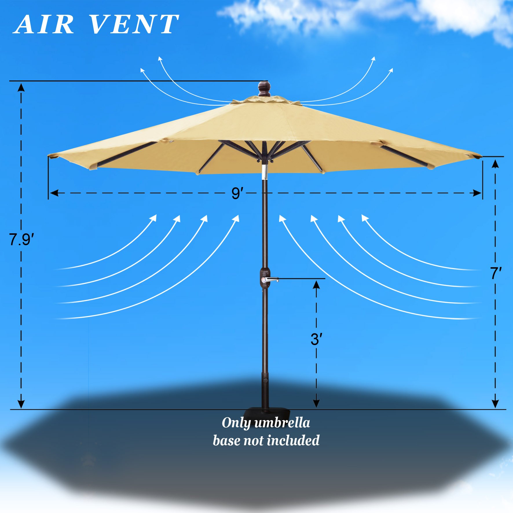 9 Ft Outdoor Patio Umbrella with Auto Tilt & Crank - Heavy Duty Aluminum Frame, 8 Sturdy Ribs & Included OLIFEN Cover - Perfect for Poolside, Backyard, Deck & Beach (Beige)
