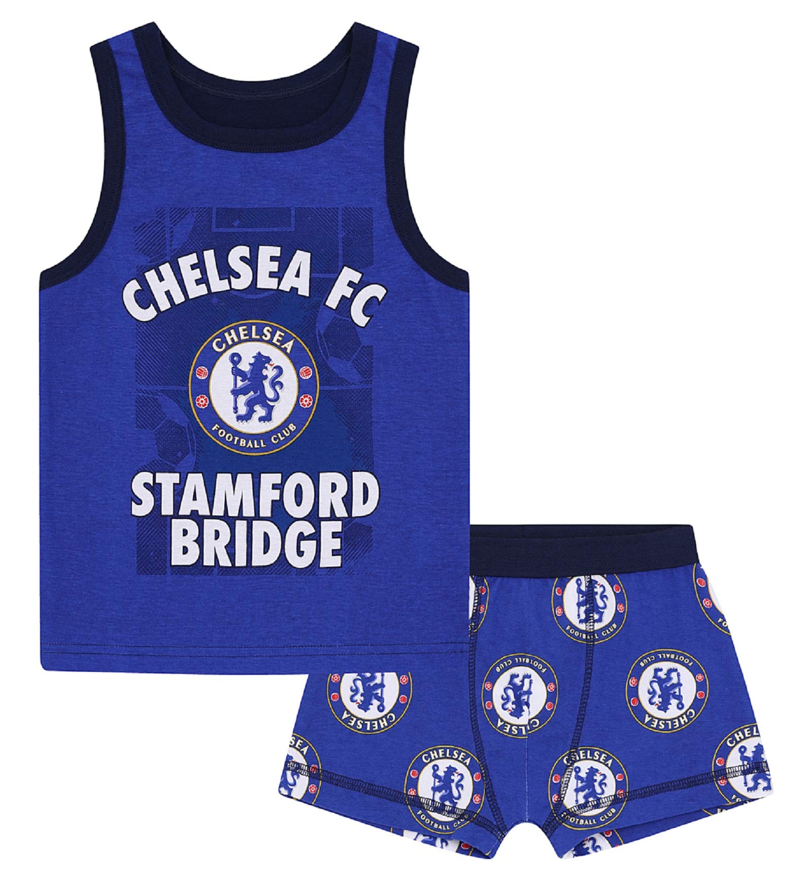 Official Chelsea FC Boys' Soccer Boxer Shorts & Vest Set - Blue 2-3 Years | Football Fan Gift for Toddlers | Perfect for Match Days & Playtime