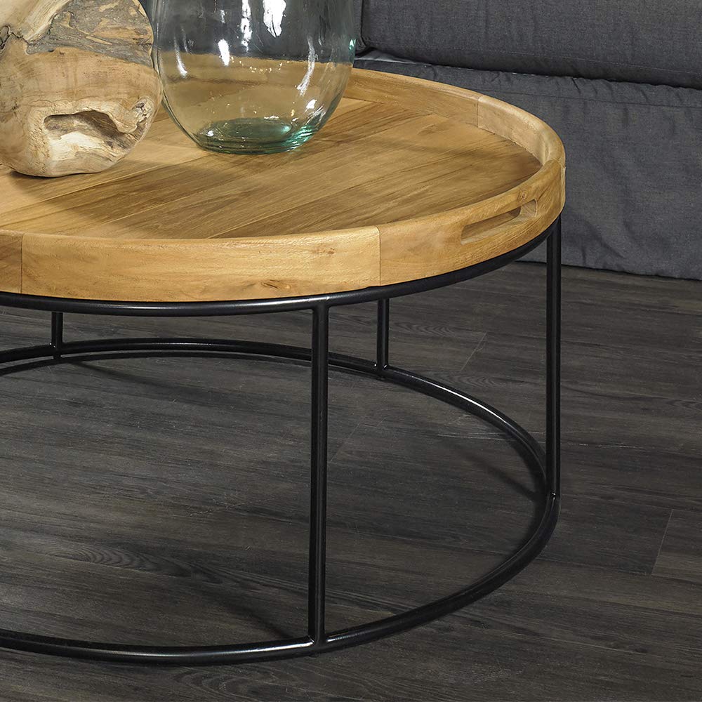 Padma's Plantation Berkeley Natural Wood Coffee Table with Iron Frame - Modern Living Room Furniture for Home Decor & Small Space