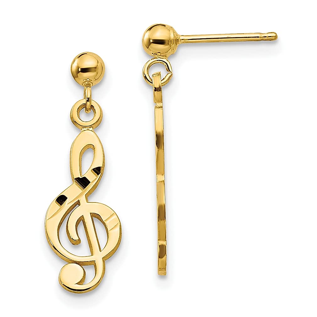 14K Yellow Gold Treble Clef Drop Dangle Chandelier Post Stud Earrings - Music Note Fine Jewelry for Women - Perfect Gift for Her - Ideal for Concerts, Music Lovers & Special Occasions