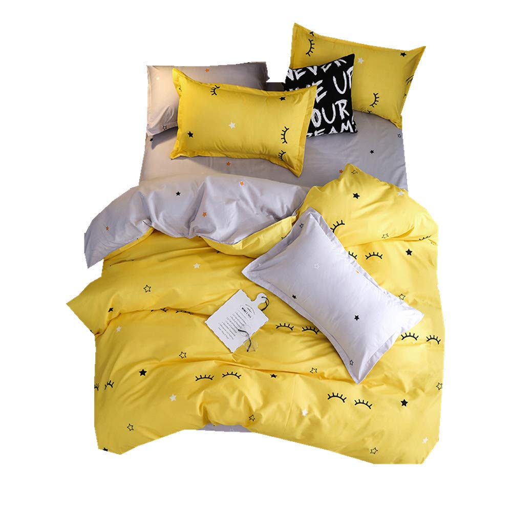 4-Piece Kids Bedding Set with Zipper - Microfiber Polyester Duvet Cover & Pillowcases for Boys & Girls (220x240cm/200x230cm, Black/Yellow Star Print) - Cozy Winter & Autumn Bedroom Decor for Toddlers & Children