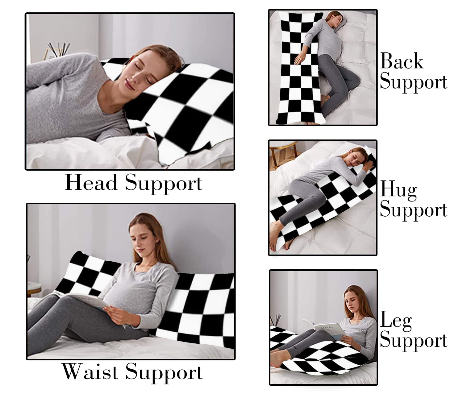 Black and White Checkered Flag Body Pillow Cover - 20x54 Inch Racing Car Theme Pillowcase with Hidden Zipper - Perfect for NASCAR Fans, Auto Racing Decor, and Gaming Room Accessories