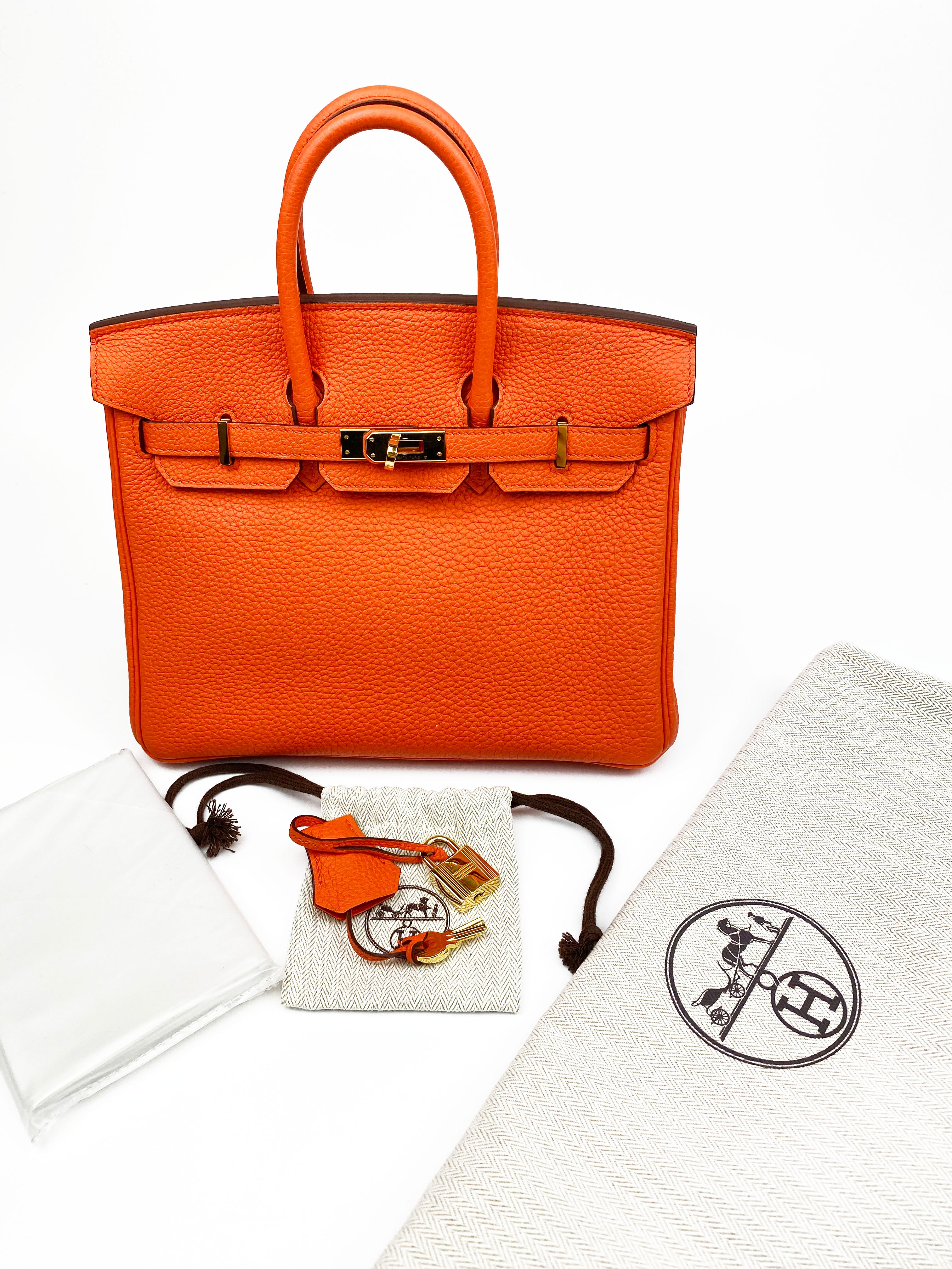 Authentic Hermes Birkin 25 Handbag in Orange - Luxury Togo Leather Top Handle Bag for Women | Perfect for Work, Travel & Special Occasions