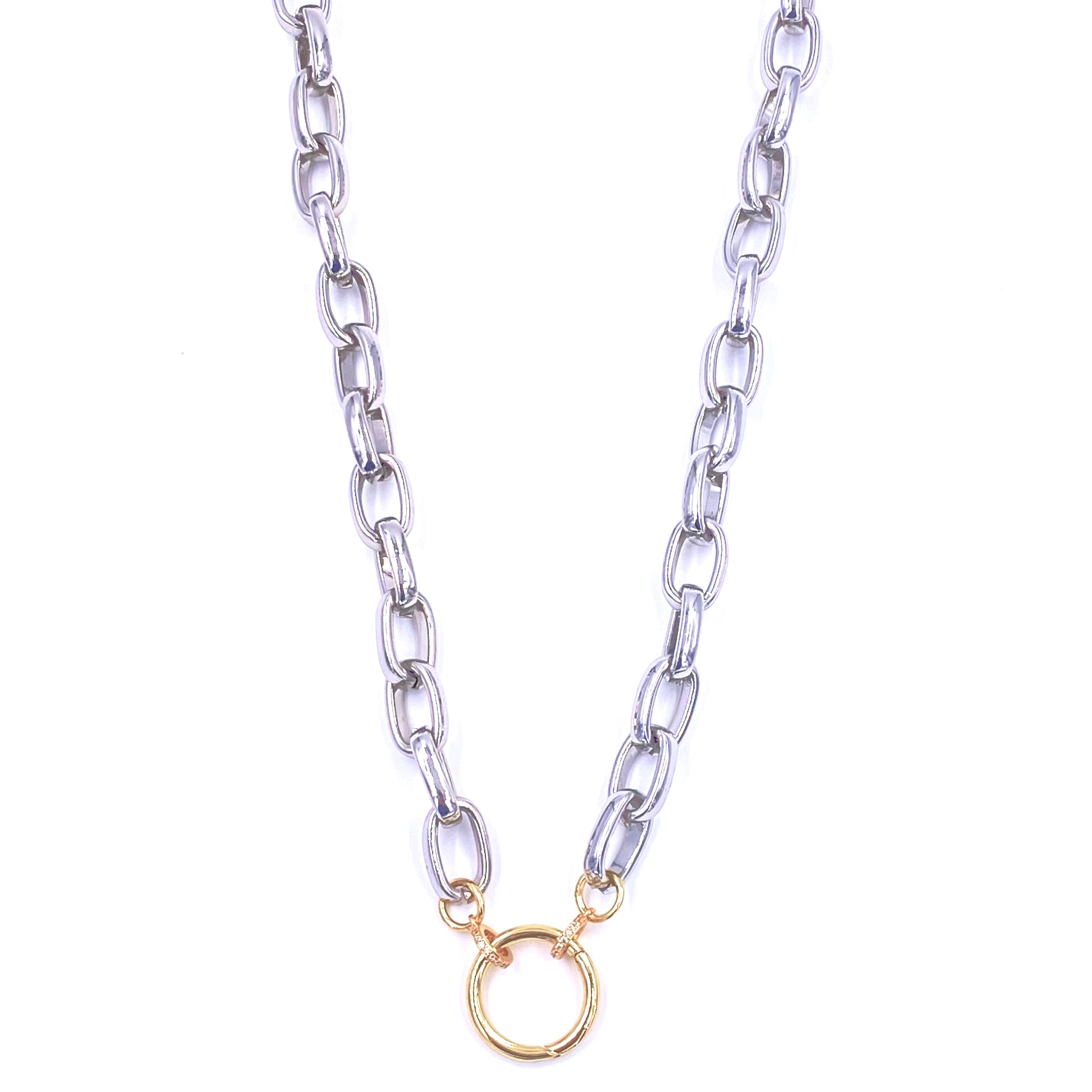 Ashley Gold Stainless Steel Gold Plated Mixed Metal CZ Center Circle Clasp Necklace for Women - Elegant Jewelry Gift for Birthday, Anniversary & Special Occasions