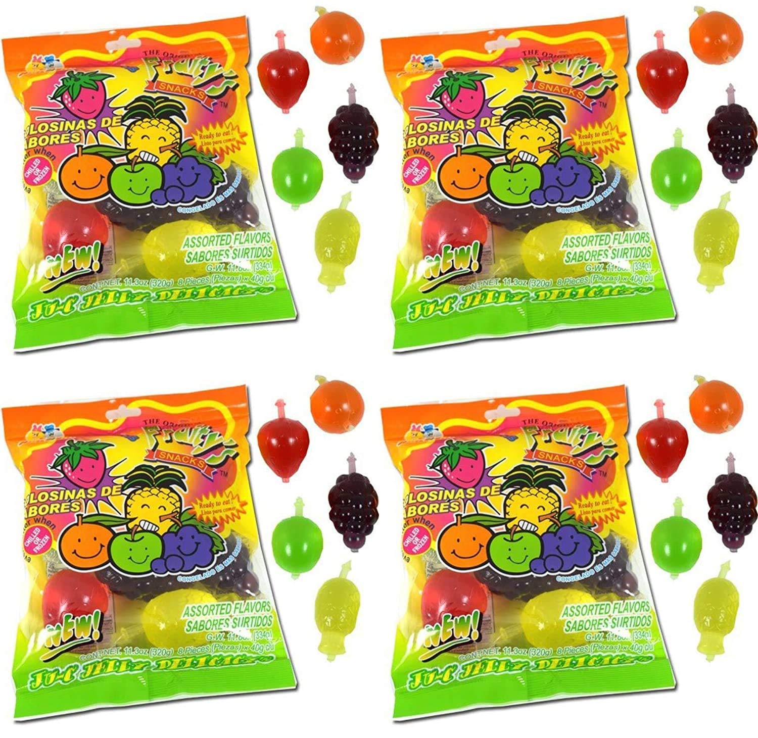 Din Don Fruity's JU-C Jelly Fruit Snacks - 4 Pack (11.3 Oz Total) | Healthy Gluten-Free Gummy Candy for Kids & Adults | Perfect for Lunchboxes, Parties & On-the-Go Snacking
