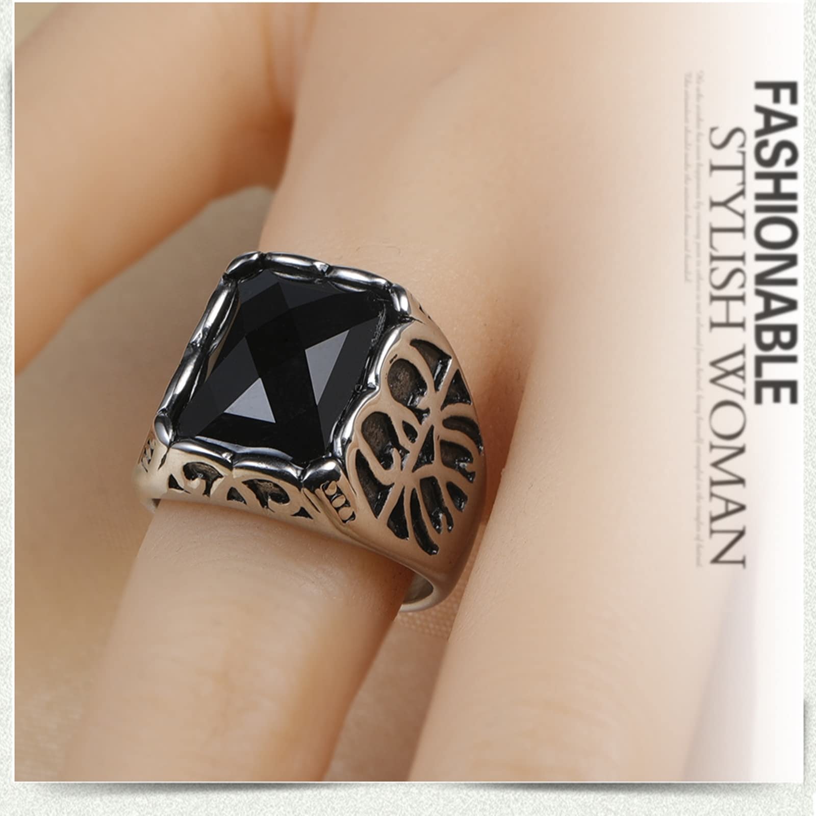 Stylish Men's Stainless Steel Rings with Black Stone - Trendy Fashion Jewelry Gift for Him & Her - Perfect for Weddings, Anniversaries, and Everyday Wear