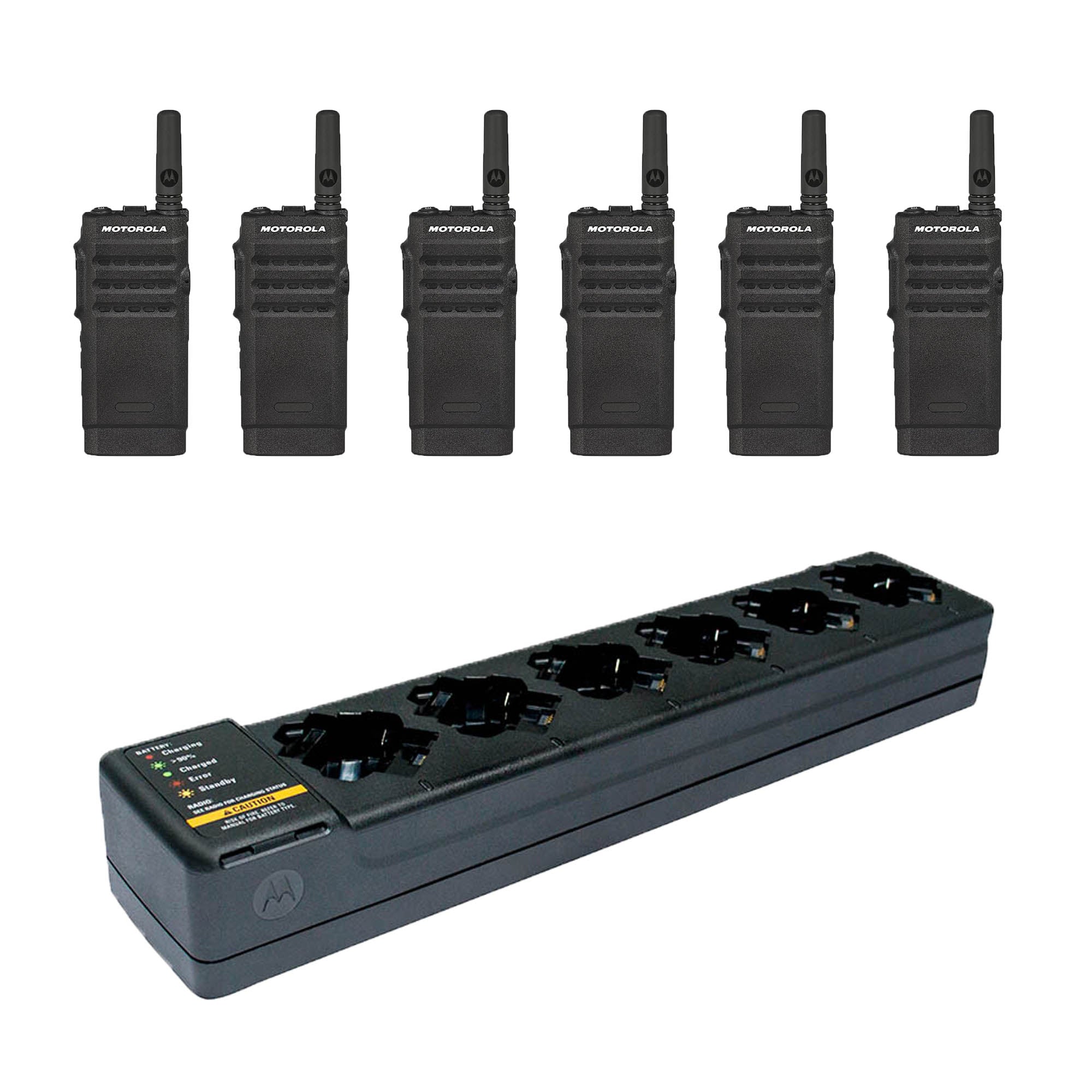 Motorola SL300 Non-Display 6-Pack Two-Way Radio Bundle with Multi-Unit Charger - Ideal for Construction, Warehouse & Event Communication