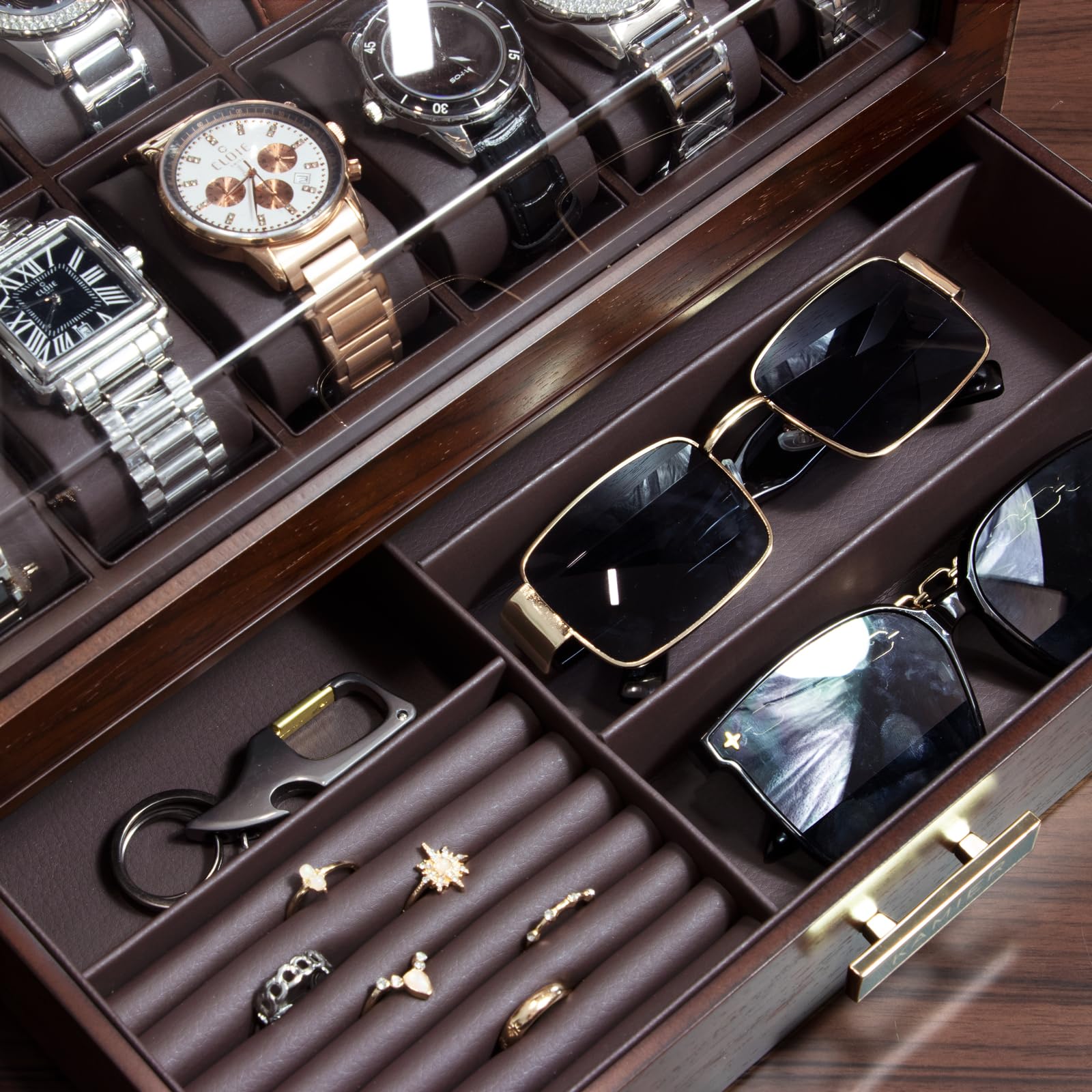 Luxury 12-Slot Wooden Watch Box with Glass Lid & Drawer - 2-Layer Watch Display Case for Men & Women - Premium Jewelry and Watch Storage Organizer - Perfect Gift for Watch Collectors (Ideal for Home, Office, or Travel Use)