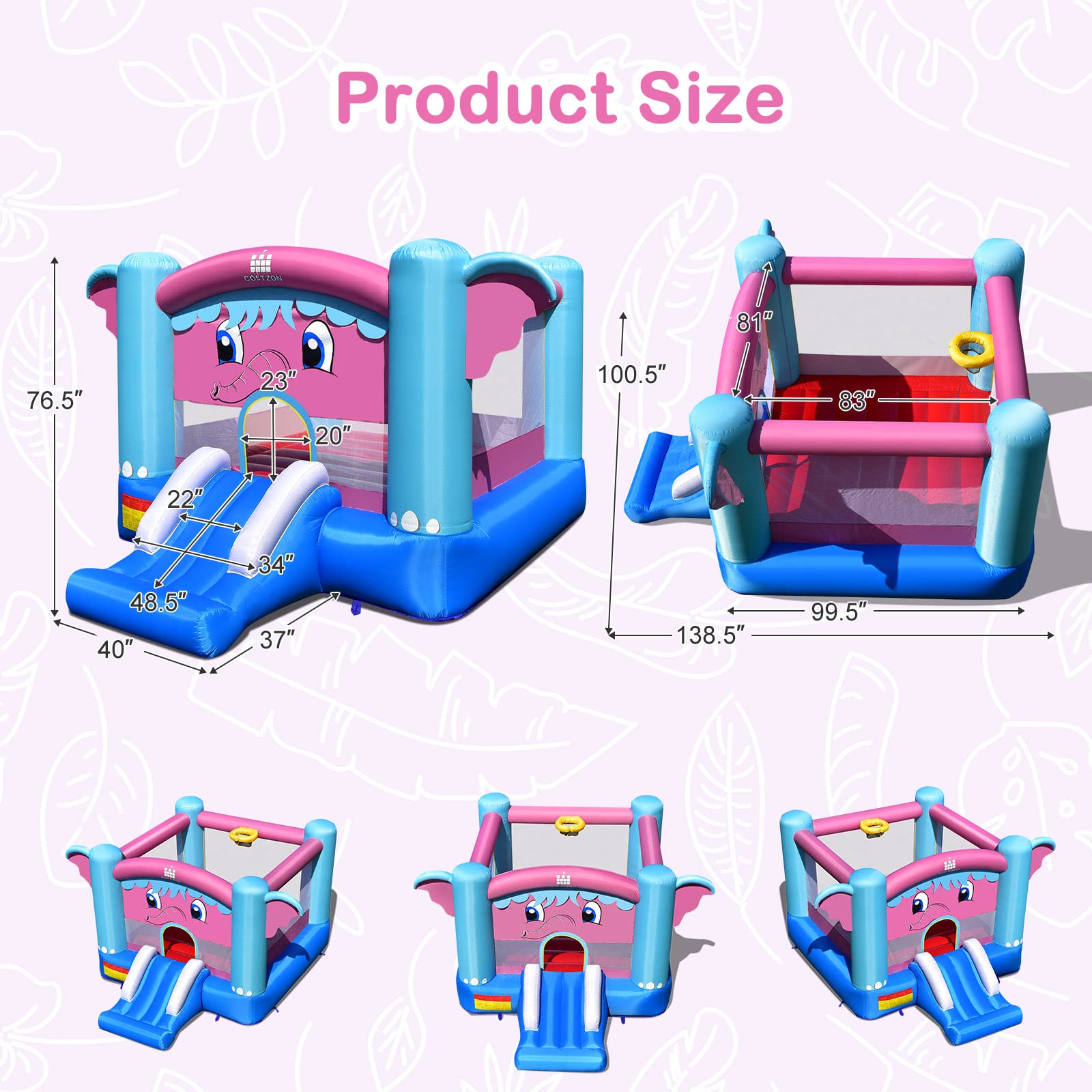 **Costzon Inflatable Bounce House for Kids - Elephant Theme Bouncy Castle with Basketball Rim, Indoor & Outdoor Play, Portable Toddler Jumping Toy for Backyard Birthday Parties & Family Fun**    *(Perfect for Birthday Celebrations, Backyard Playdates, and Outdoor Festivals!)*