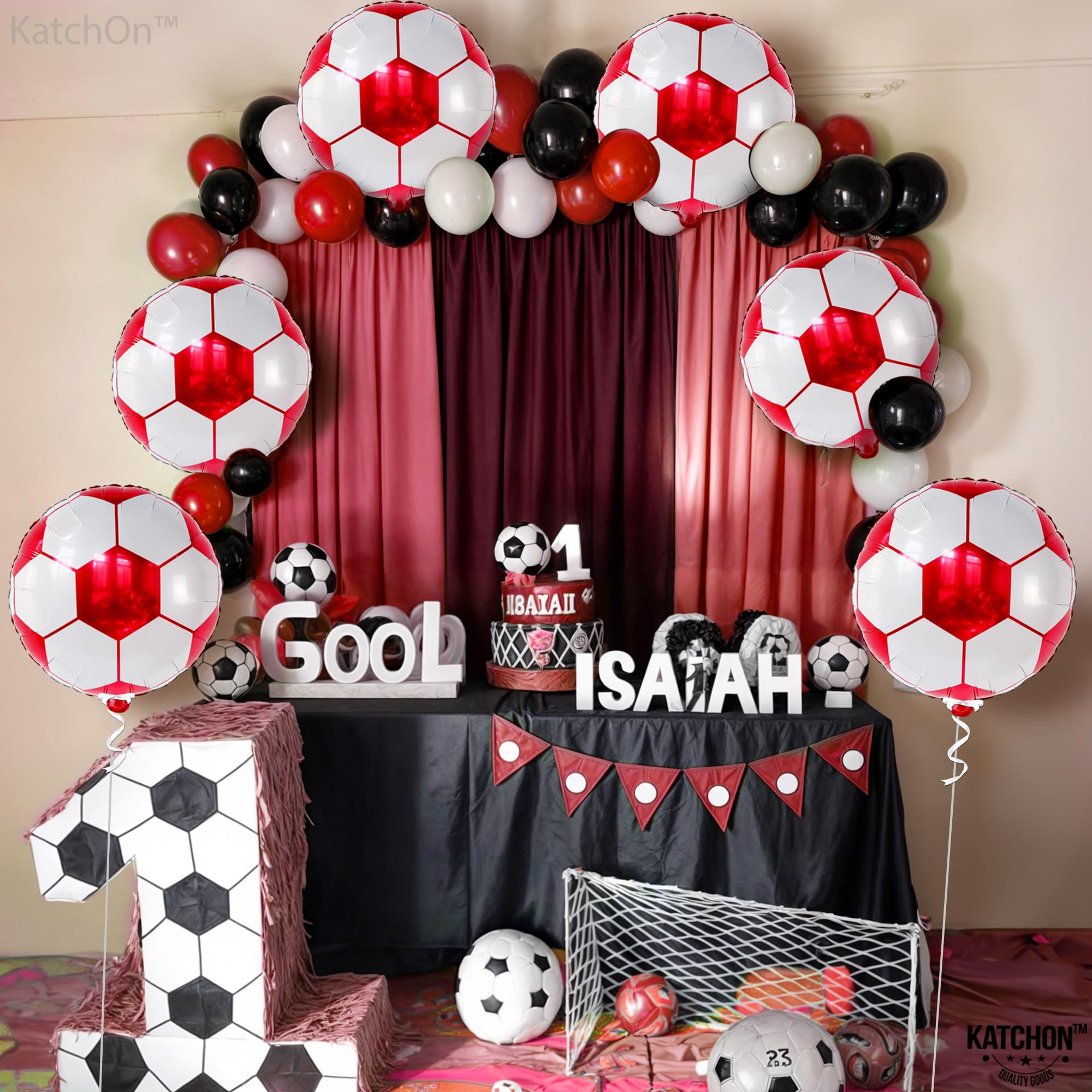 KatchOn 18 Inch Red Soccer Balloons - Pack of 6 | Mylar Soccer Ball Balloons for Party Decorations, Homecoming, Birthday & Themed Events | Perfect for Soccer Parties, Team Celebrations & Game Day Decor