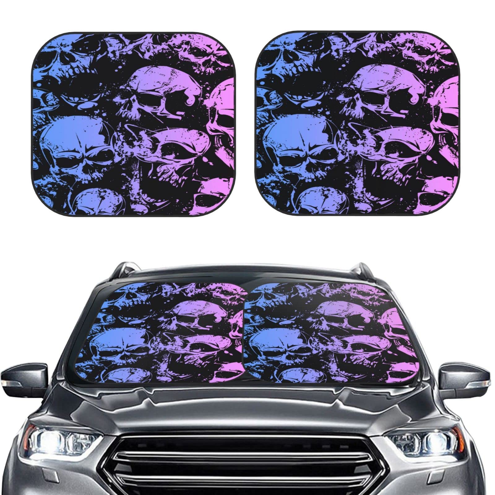 Universal Foldable Skull Windshield Sun Shade (2-Pack) - UV Ray Blocking Car Window Sun Visor & Sun Shield for Front Windshield | Perfect for Summer Parking & Interior Protection
