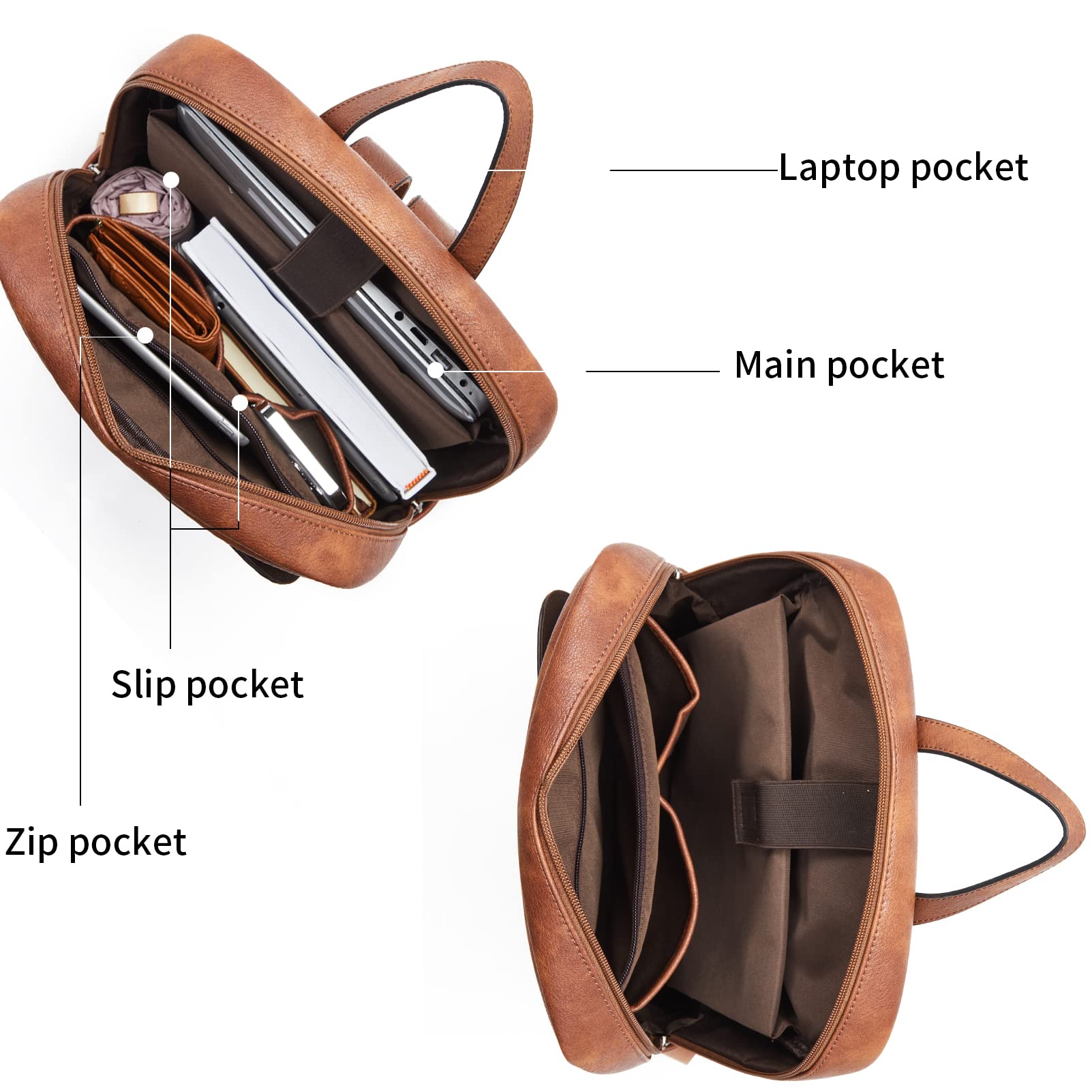 BROMEN Women's 15.6 Inch Leather Laptop Backpack - Professional Business Travel Bag, College Daypack with Rough Grain Texture (Mocha Brown) - Perfect for Work, School & Commuting