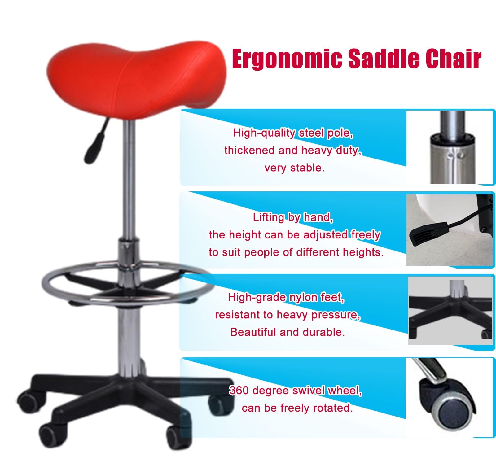 Extra Tall Red Saddle Seat Chair 24