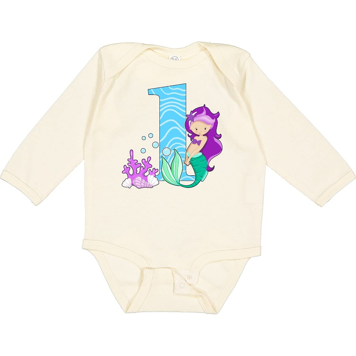 Inktastic First Birthday Mermaid Long Sleeve Baby Bodysuit - Perfect for 1st Birthday Party, Photo Shoots & Special Occasions