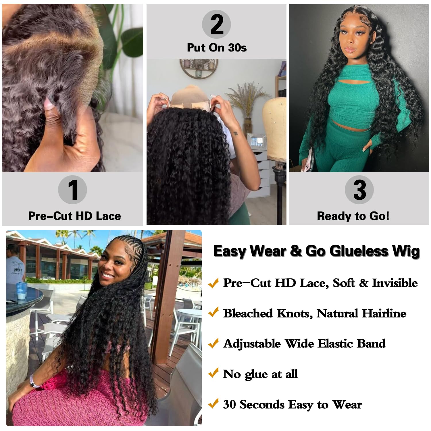 26 Inch Glueless Wear and Go Human Hair Wigs - Pre Plucked, Pre Cut for Beginners - 13x4 HD Deep Curly Lace Frontal Wig with Baby Hair - 180% Density Deep Wave Lace Front Wig - No Glue Needed - Perfect for Daily Wear, Cosplay & Special Occasions