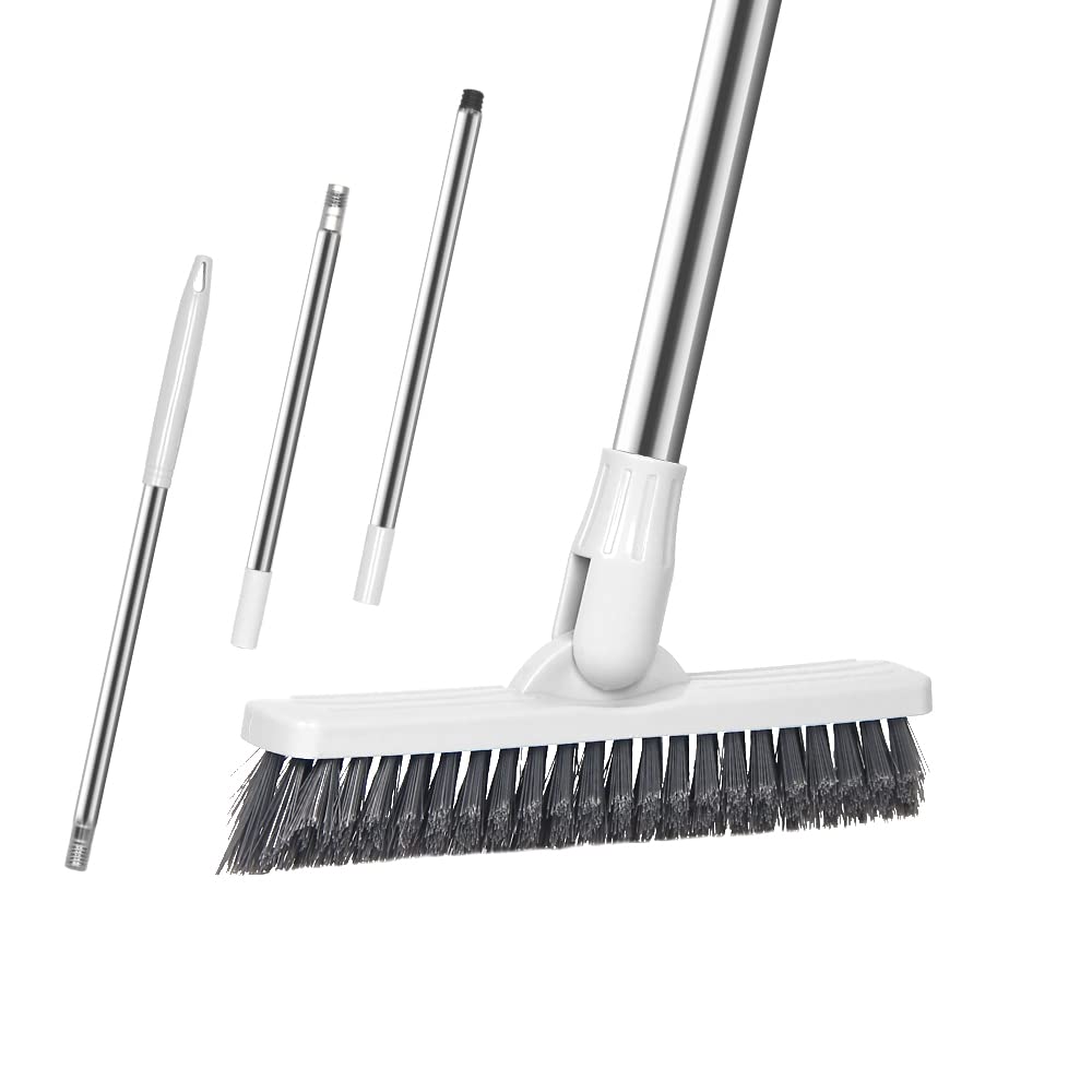 Affogato Long Handle Floor Scrub Brush - 46.8 Inch Rotatable Bathroom & Kitchen Cleaning Tool for Tile, Grout, Bathtub, Shower and Hard-to-Reach Areas - Perfect for Deep Cleaning Corners, Crevices and Tight Spaces (White)