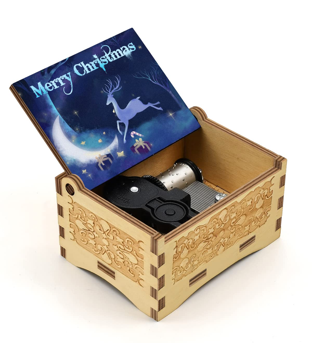 Sooharic 18-Note Wind-Up Wooden Christmas Music Box - Handcrafted Holiday Gift for Xmas, Home Decor, Party Favors | Perfect for Tree Ornaments, Stocking Stuffers & Festive Celebrations