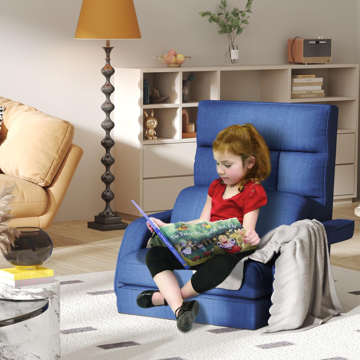 6-Position Adjustable Floor Gaming Chair with Pillow & Armrests - Foldable Padded Chaise Lounge for Teens, Adults & Pets - Perfect for Meditation, Relaxing & Gaming - Blue