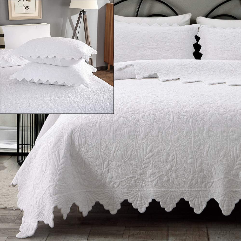 Brandream 5-Piece White Quilt Set King Size - 100% Cotton Luxury Farmhouse Bedding Coverlet & Quilted Bedspread - Perfect for Master Bedroom, Guest Room & Cozy Farmhouse Decor