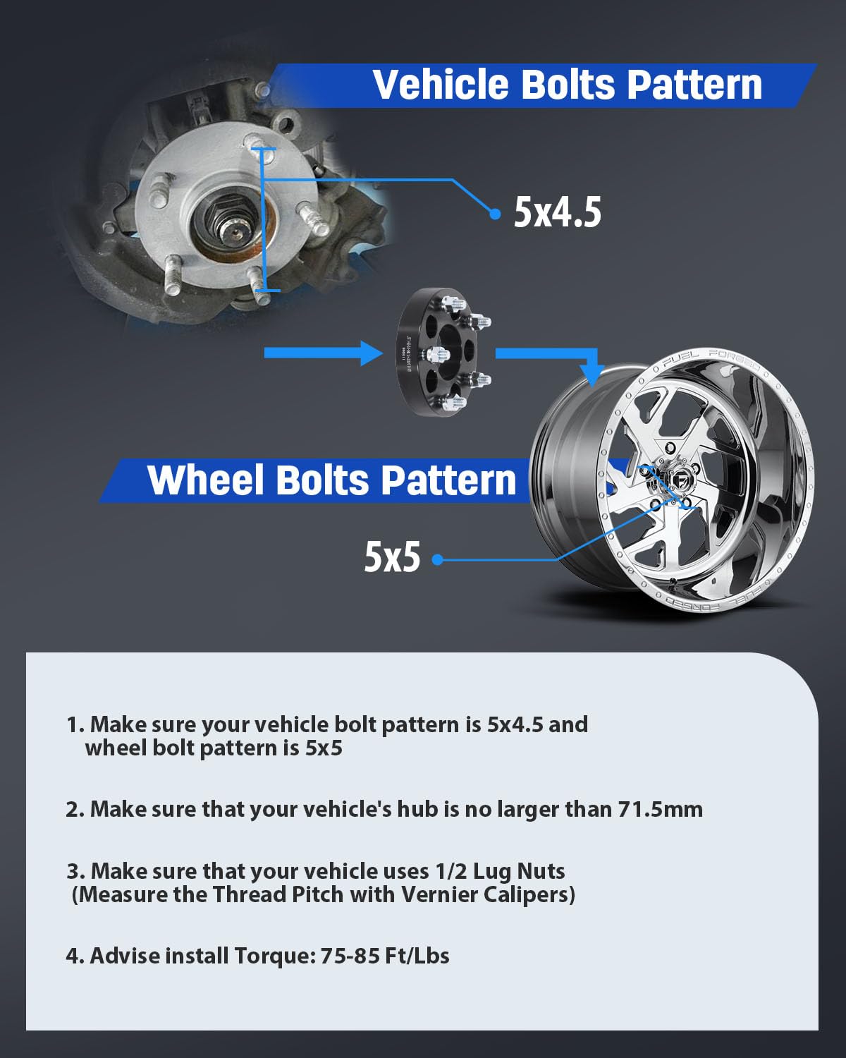 ECCPP 5x4.5 to 5x5 Wheel Adapters 1.25 Inch (71.5mm) 1/2 Studs - 4 Piece Set for Ford Crown Victoria, Edge, Explorer, Flex, Freestar - Improve Stance & Clearance for Off-Roading & Custom Wheels