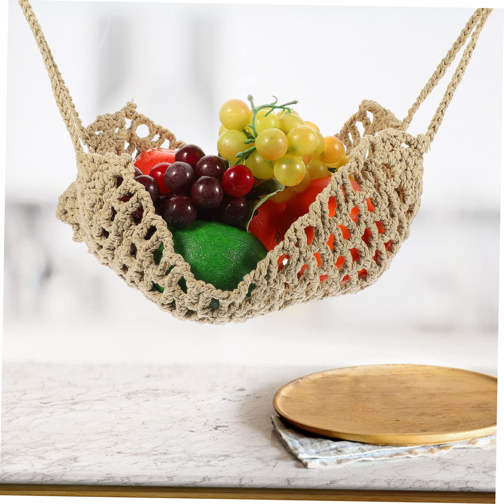 4-Piece Cotton Rope Hanging Fruit Basket Set - Kitchen Storage Organizer for Fruits, Vegetables & Home Decor - Perfect for Pantry, Garden, and Small Space Organization