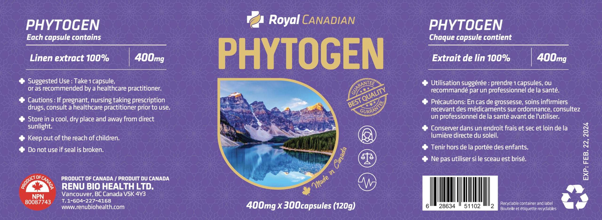 Royal Canadian Phytogen-Premium Women's Hormone Balance Supplement - 300 Capsules (400mg Each) for PMS Relief, Menopause Support & Natural Wellness - Perfect for Daily Hormonal Care & Stress Management