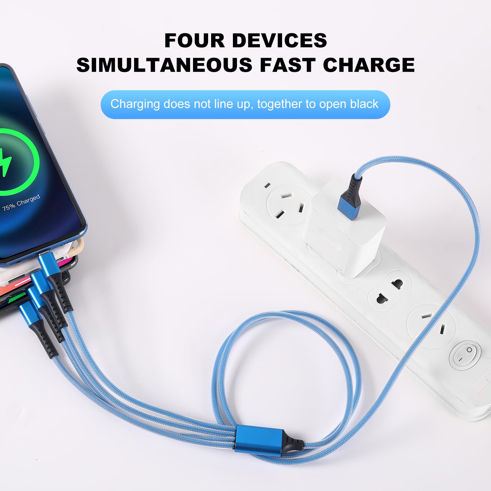 4-in-1 USB A to USB C Fast Charging Cable with QC 3.0 Technology - Compatible with iPhone 15/14/13, Samsung Galaxy, Huawei, Google Pixel, iPad & Nintendo Switch - Perfect for Home, Office & Travel Charging Needs