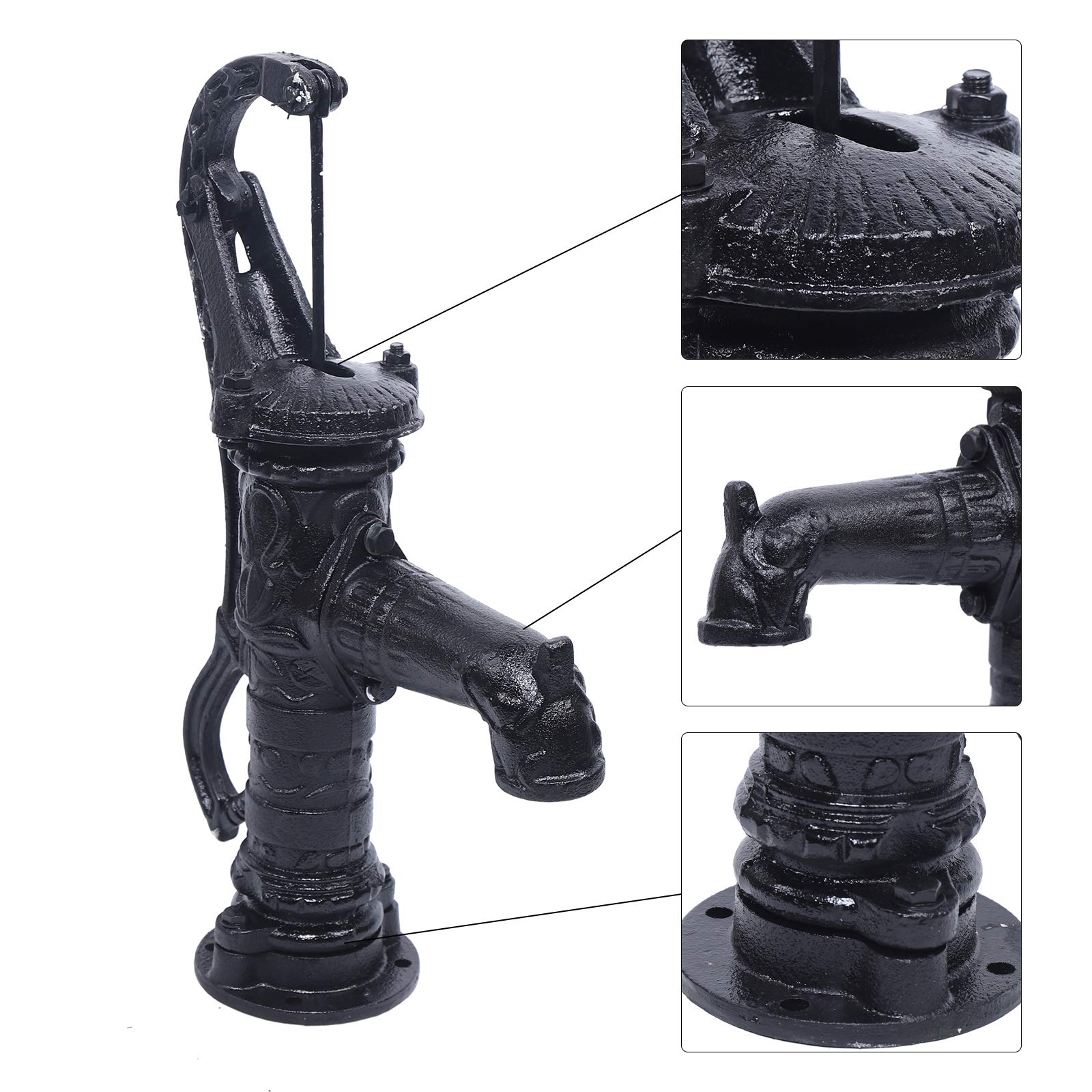 CNCEST Manual Hand Water Pump - Cast Iron Outdoor Well Pump for Yard, Pond & Garden - 26ft Max Pressure Head - Durable Suction Pitcher Pump (Black) - Ideal for Off-Grid Water Supply, Irrigation & Emergency Use
