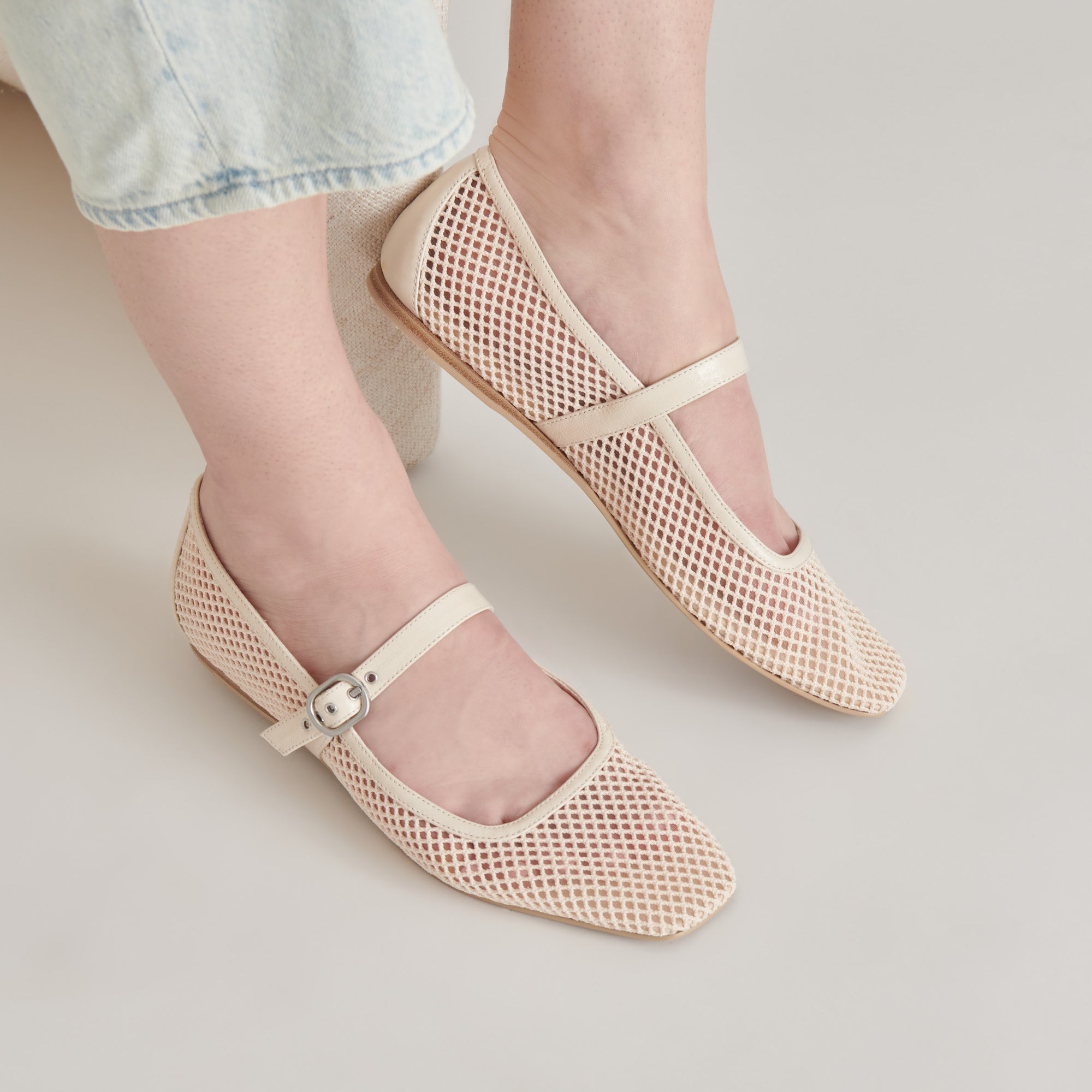 RODNI Women's Breathable Mesh Ballet Flats - Comfortable Woven Creme Slip-On Shoes for Casual Wear, Work & Travel