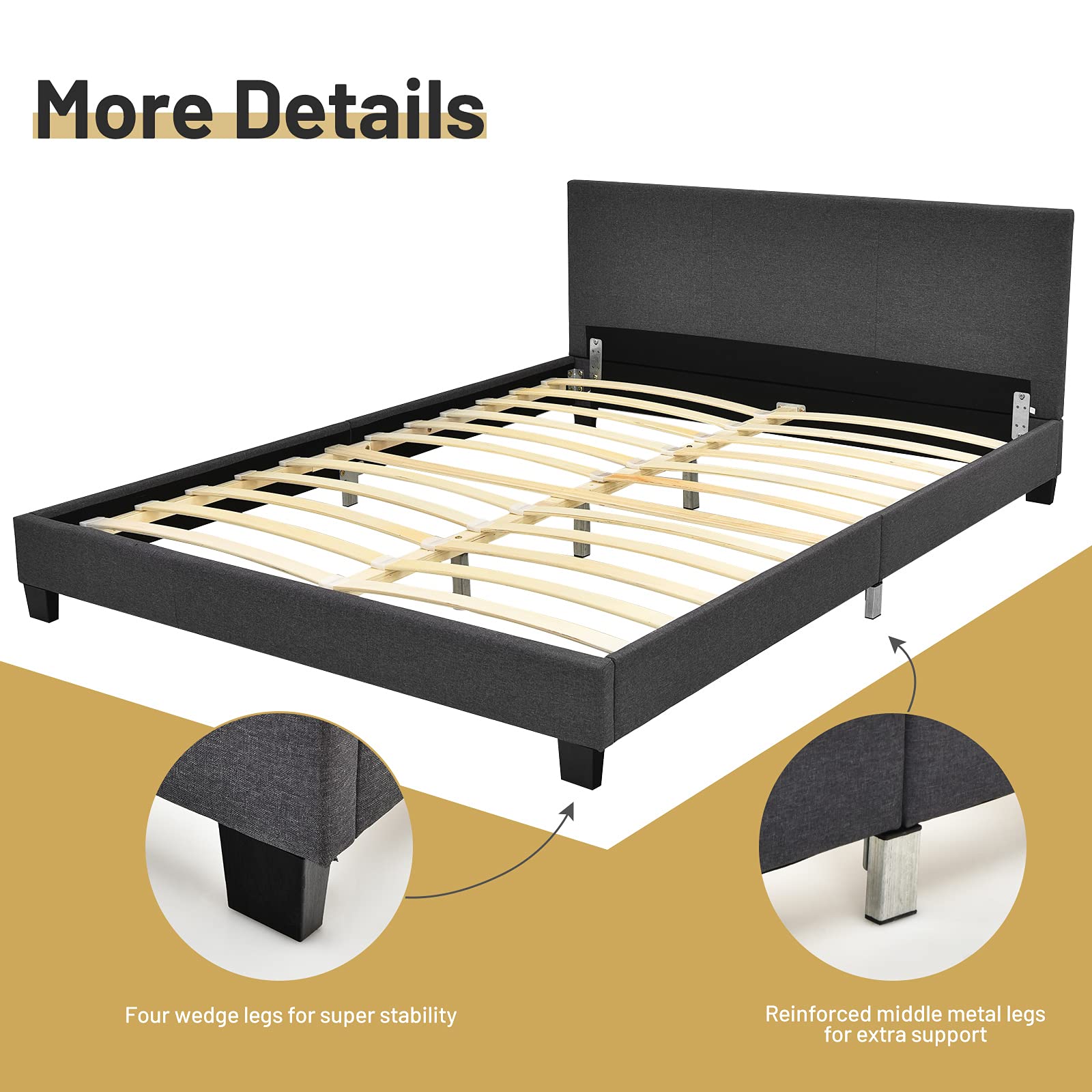 Giantex Full Size Upholstered Platform Bed Frame with Headboard - Heavy Duty Wooden Slat Support, No Box Spring Needed - Easy Assembly Bedroom Furniture for Master Bed, Guest Room & Dorm
