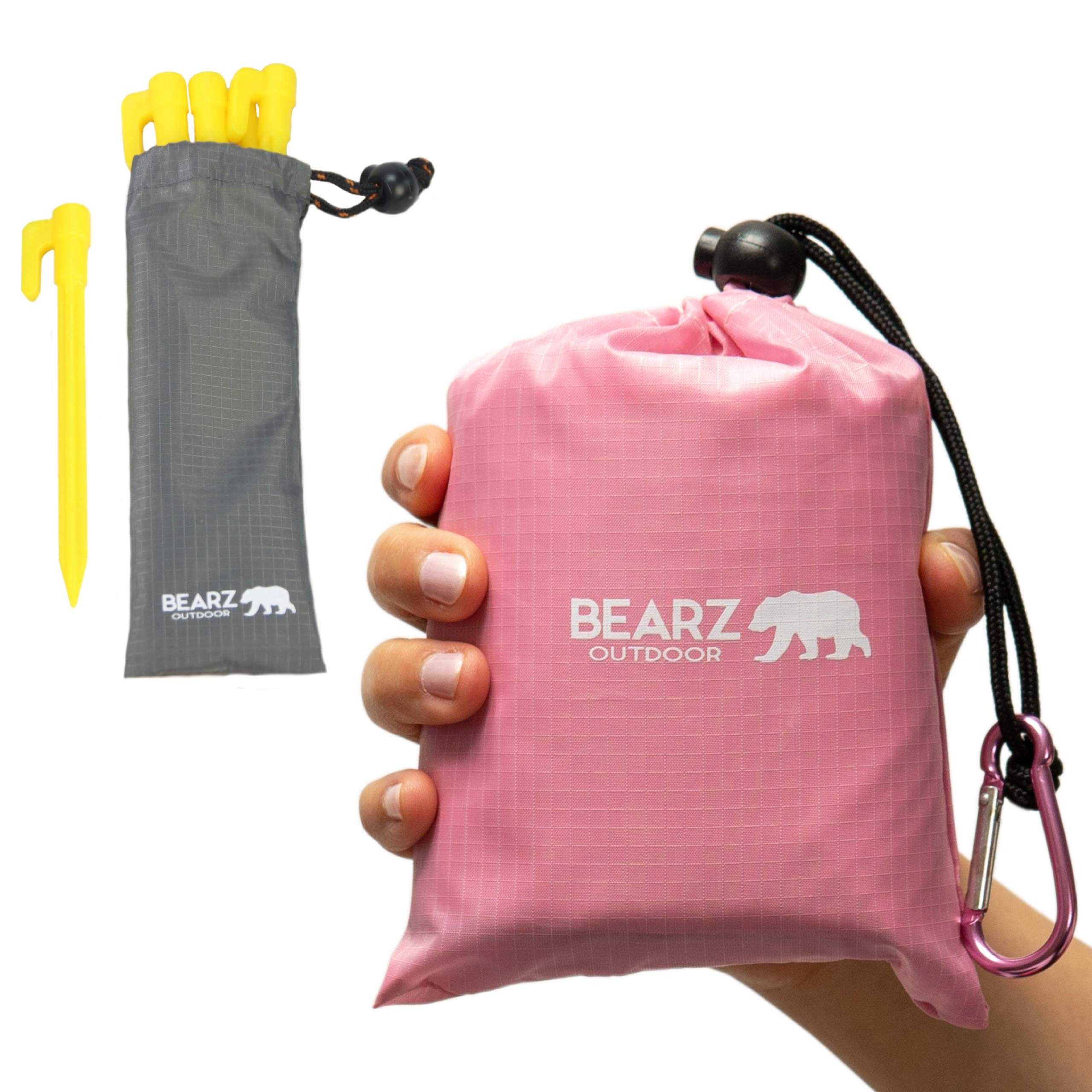 **Waterproof Pocket Picnic Blanket with Stakes - Portable Travel & Beach Blanket for Camping, Outdoor Picnics, Hiking, and Beach Days (Pink)**