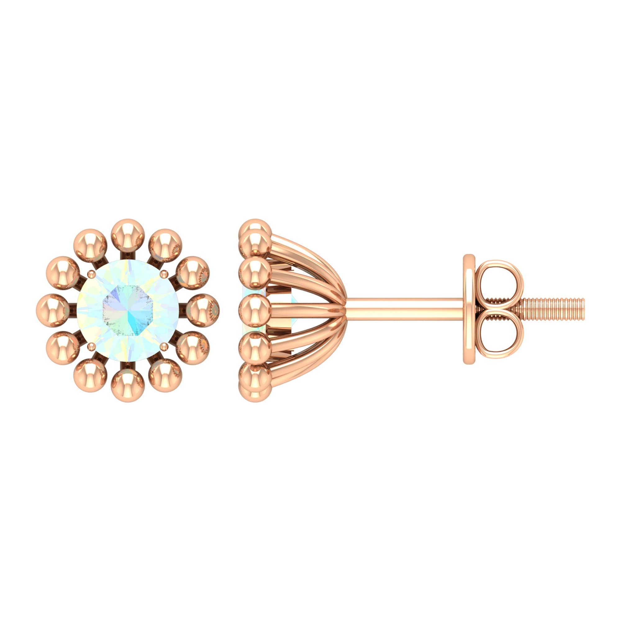 4MM Round Cut Ethiopian Opal Stud Earrings - 3/4CT Genuine Opal Jewelry in 14K Solid Gold | October Birthstone Gift for Women, Elegant Beaded Solitaire Earrings for Daily Wear & Special Occasions
